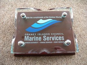 Plaques engraved and infilled with colour, supplied to Orkney Harbour Authority